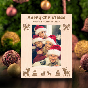 Festive Bow Deer Christmas Tree Family Photo Etched Frames
