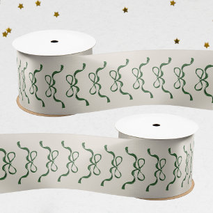 Festive Bows Green Cream Christmas Holiday Satin Ribbon