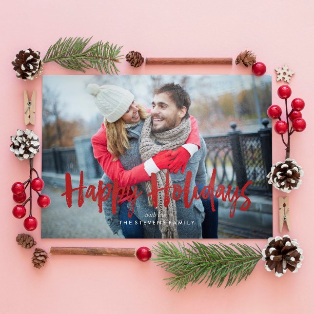 Festive Bows Happy Holidays Photo Holiday Card (Creator Uploaded)