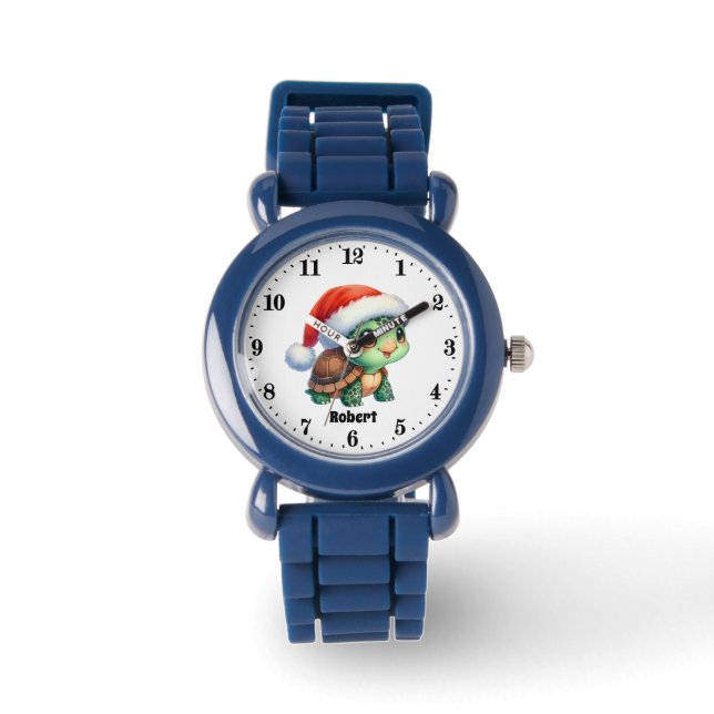 Festive boys Christmas turtle add name Watch (Front)