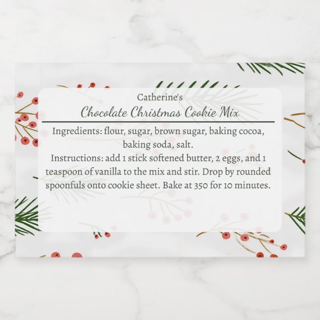 Festive Branches and Berries Christmas Baking Mix Food Label (Single Label)