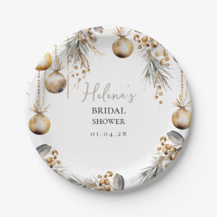Festive Bridal Paper Plate Holly Christmas Theme
