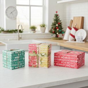 Festive Bright and Colorful "HO! HO! HO! Christmas Wrapping Paper Sheet
