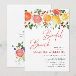 Festive Bright Floral Citrus Slice Bridal Brunch Invitation