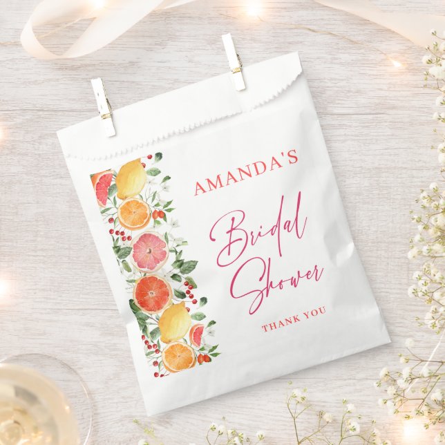 Festive Bright Floral Citrus Slice Bridal Shower Favour Bags (Clipped)