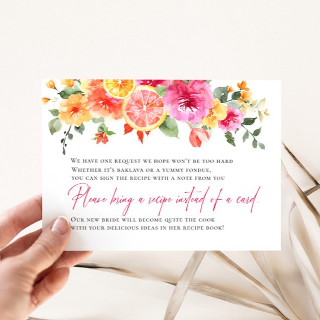 Festive Bright Flower Citrus Bridal Recipe Request Enclosure Card (Creator Uploaded)