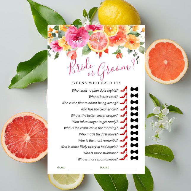 Festive Bright Flowers Citrus Bridal Shower Game (Creator Uploaded)