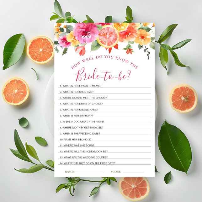 Festive Bright Flowers Citrus Bridal Shower Game (Creator Uploaded)
