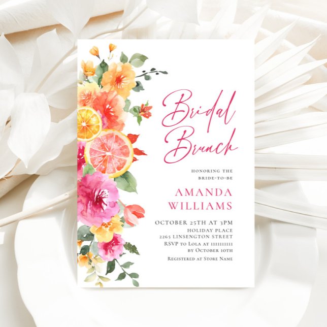 Festive Bright Flowers Floral Citrus Bridal Brunch Invitation (Creator Uploaded)