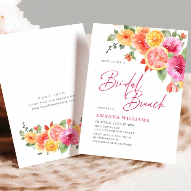 Festive Bright Flowers Floral Citrus Bridal Brunch Invitation (Creator Uploaded)