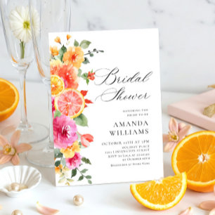 Festive Bright Flowers Floral Citrus Bridal Shower Invitation