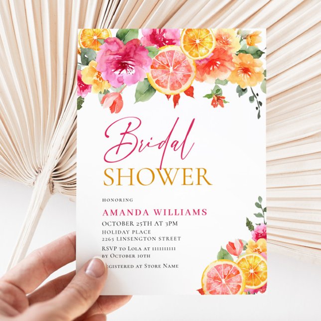 Festive Bright Flowers Floral Citrus Bridal Shower Invitation (Creator Uploaded)