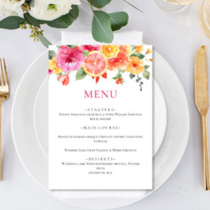 Festive Bright Flowers Floral Citrus Bridal Shower Menu