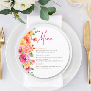 Festive Bright Flowers Floral Citrus Bridal Shower Menu