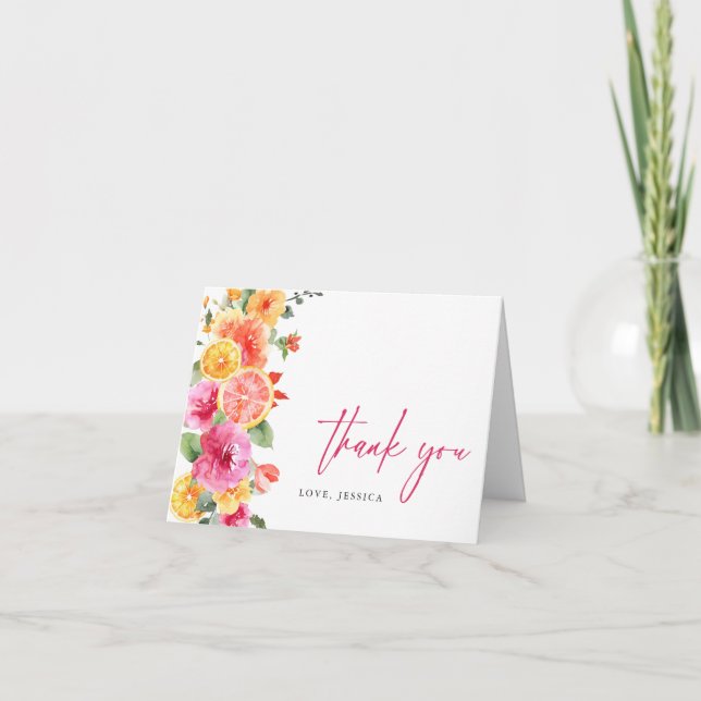 Festive Bright Flowers Floral Citrus Thank You Card (Front)