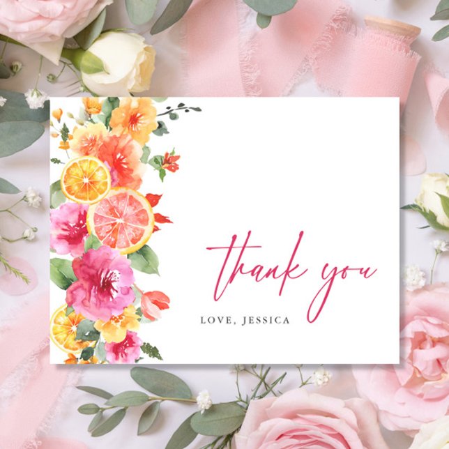 Festive Bright Flowers Floral Citrus Thank You Postcard (Creator Uploaded)