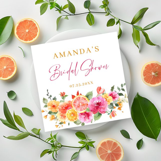 Festive Bright Flowers Slice Citrus Bridal Shower Napkin (Creator Uploaded)