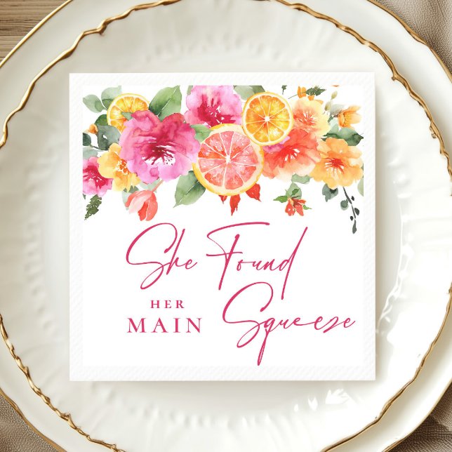 Festive Bright Flowers Slice Citrus Bridal Shower Napkin (Creator Uploaded)