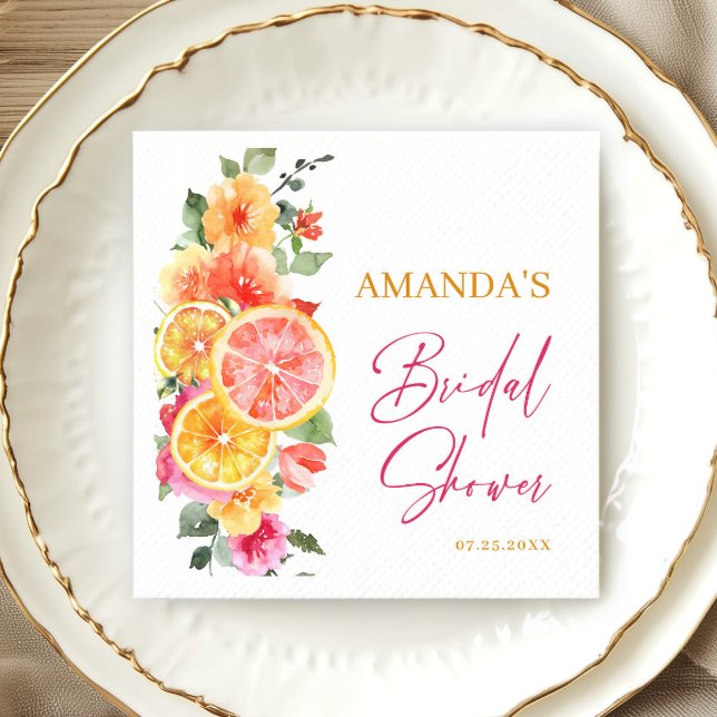Festive Bright Flowers Slice Citrus Bridal Shower Napkin (Creator Uploaded)