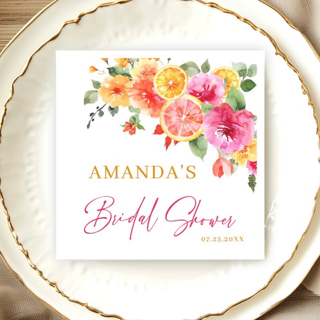 Festive Bright Flowers Slice Citrus Bridal Shower Napkin (Creator Uploaded)