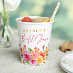 Festive Bright Flowers Slice Citrus Bridal Shower Paper Cups