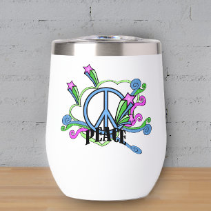 Festive Bright Peace Sign With scrolls Pink Stars
