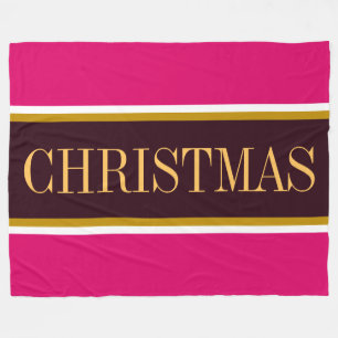 Festive Bright Pink Burgundy CHRISTMAS Stripes Fleece Blanket