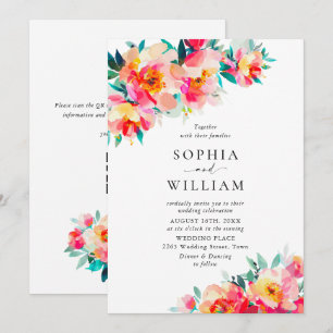 Festive Bright Pink Orange Flowers Wedding Invitation
