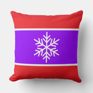 Festive Bright Purple Red White Stripes Snowflake Cushion