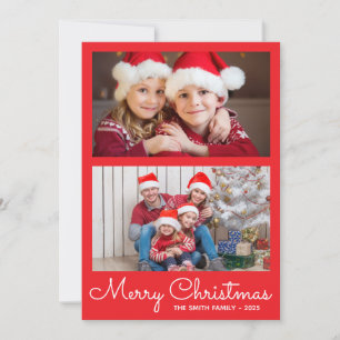 Festive Bright Red 2 Photo Collage Holiday Card