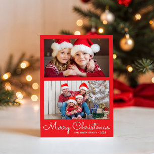 Festive Bright Red 2 Photo Collage Holiday Card