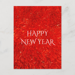 Festive Bright Red Colour Happy New Year Text Holiday Postcard