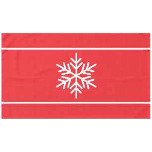 Festive Bright Red Nordic White Snowflake Stripes Tablecloth