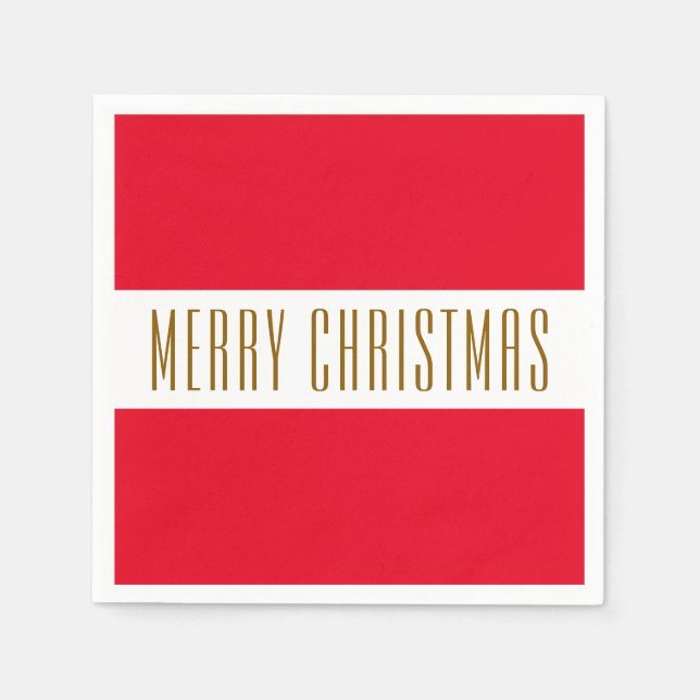 Festive Bright Red White Stripes MERRY CHRISTMAS   Napkin (Front)