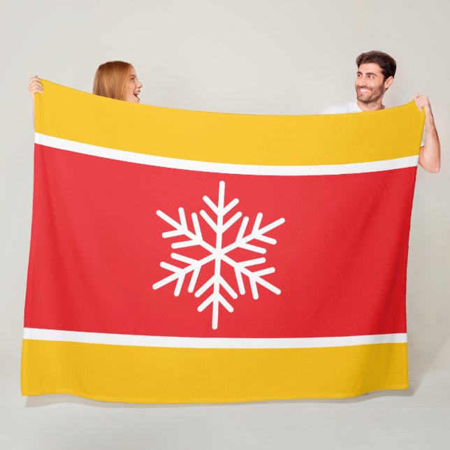 Festive Bright Red Yellow White Stripes Snowflake Fleece Blanket (In Situ)