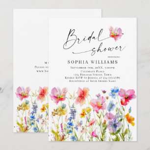 Festive Bright Watercolor Flowers Bridal Shower Invitation