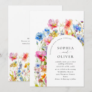 Festive Bright Watercolor Wild Flowers Wedding Invitation
