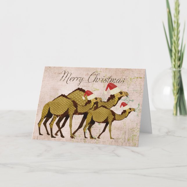 Festive Bronze Camels Merry Christmas Card (Front)