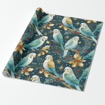 Festive Budgie Christmas Gift Wrapping Paper