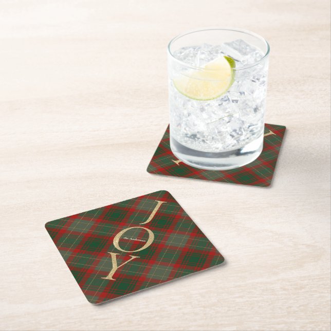 Festive Buffalo Plaid 3 Photos collage Christmas Paper Coaster (Insitu)