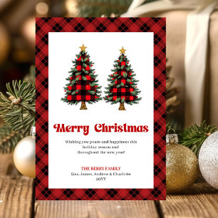 Festive Buffalo Plaid Christmas Tree Greeting Holiday Card