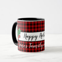 Festive buffalo plaid holiday mug, customisable