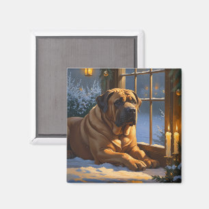 Festive Bullmastiff with Christmas Lights Holiday Magnet