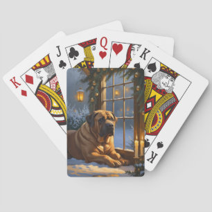 Festive Bullmastiff with Christmas Lights Holiday Playing Cards