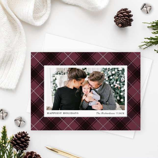 Festive Burgundy and Silver Tartan Plaid Photo (Creator Uploaded)