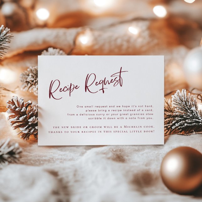 Festive Burgundy Bridal Shower Recipe Request Card (Creator Uploaded)