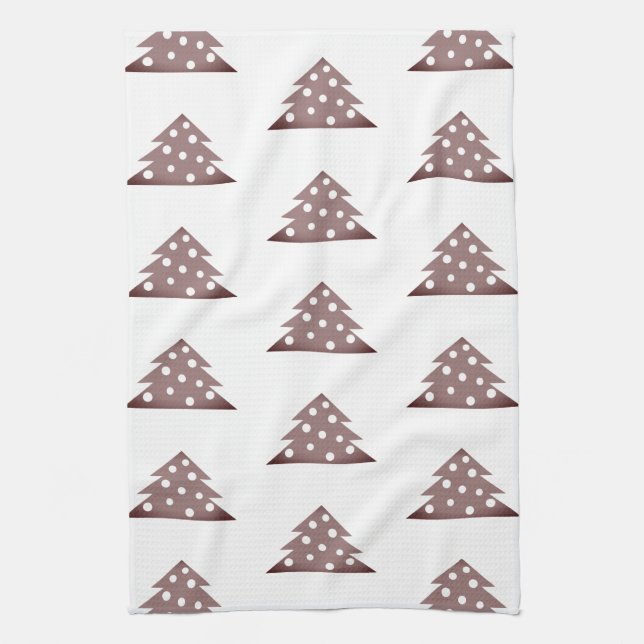 Festive Burgundy Christmas Tree Pattern Holiday  K Tea Towel (Vertical)