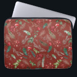 Festive Burgundy Christmas Winter Botanical Floral Laptop Sleeve<br><div class="desc">This pattern features tossed watercolor red florals,  berries & winter greenery for a festive look.</div>