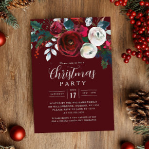 Festive Burgundy Foliage Christmas Party Invitation