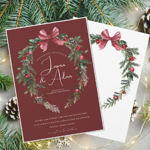 Festive Burgundy Green Winter Christmas Wedding Invitation